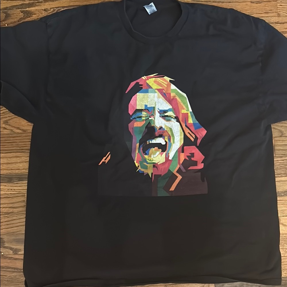 Black Short Sleeve Tee with Artistic Portrait